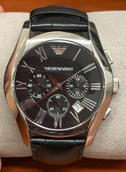 Emporio Armani Valente Chronograph Black Dial Black Leather Strap Watch For Men - AR1633