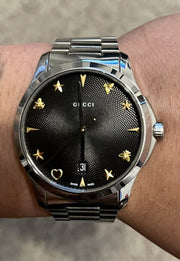Gucci G Timeless Black Dial Silver Steel Strap Watch For Women - YA1264029
