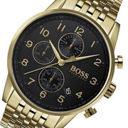 Hugo Boss Navigator Chronograph Black Dial Gold Steel Strap Watch for Men - 1513531