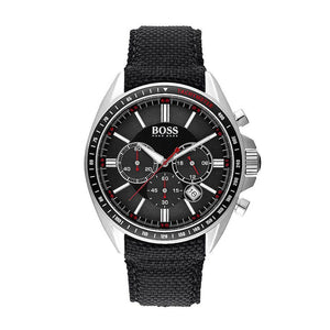 Hugo Boss Driver Chronograph Black Dial Black Leather Strap Watch for Men -1513087