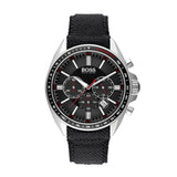 Hugo Boss Driver Chronograph Black Dial Black Leather Strap Watch for Men -1513087