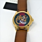 Gucci Le Marche Des Merveilles Red & Green Dial Brown Leather Strap Unisex Watch - YA126497