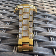 Michael Kors Ritz Three-Hand Glitz Crystals Gold Dial Gold Steel Strap Watch for Women - MK6747