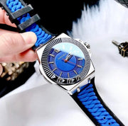 Versace Chain Reaction Blue Dial Two Tone Leather Strap Watch for Men - VEDY00119