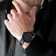 Hugo Boss Velocity Chronograph Black Dial Black Leather Strap Watch for Men - 1513716