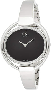 Calvin Klein Impetuous Black Dial Silver Steel Strap Watch for Women - K4F2N111