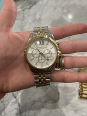 Michael Kors Lexington Chronograph Silver Dial Two Tone Steel Strap Watch for Women - MK5955