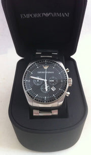 Emporio Armani Sportivo Chronograph Black Dial Silver Stainless Steel Watch For Men - AR0585