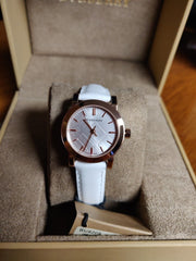 Burberry The City White Dial White Leather Strap Watch for Women - BU9209