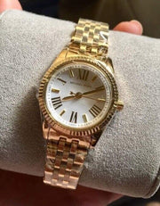 Michael Kors Lexington Quartz Silver Dial Gold Steel Strap Watch For Women - MK3229