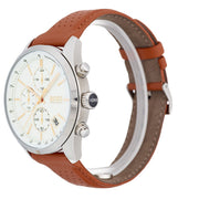 Hugo Boss Grand Prix Chronograph White Dial Brown Leather Strap Watch for Men - 1513475