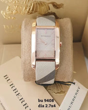 Burberry The Pioneer Rose Gold Dial Haymarket Brown Leather Strap Watch for Women - BU9408