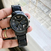 Emporio Armani Classic Chronograph Black Dial Black Steel Strap Watch For Men - AR2453
