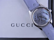 Gucci G Timeless Automatic Mother of Pearl Dial Blue Leather Strap Watch For Women - YA1264113