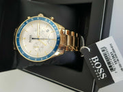 Hugo Boss Trophy Chronograph White Dial Gold Steel Strap Watch for Men - 1513631