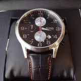 Hugo Boss Aeroliner Black Dial Black Leather Strap Watch for Men - 1512631