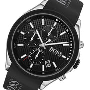 Hugo Boss Velocity Chronograph Black Dial Black Leather Strap Watch for Men - 1513716