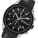 Hugo Boss Velocity Chronograph Black Dial Black Leather Strap Watch for Men - 1513716
