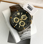 Versace Greca Icon Chronograph Black Dial Black Steel Strap Watch For Men - VEZ900521
