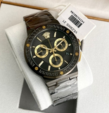 Versace Greca Icon Chronograph Black Dial Black Steel Strap Watch For Men - VEZ900521