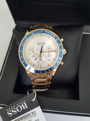 Hugo Boss Trophy Chronograph White Dial Gold Steel Strap Watch for Men - 1513631