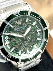 Emporio Armani Sea Explorer Meccanico Automatic Green Dial Silver Steel Strap Watch For Men - AR60061