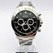 Hugo Boss Ikon Chronograph Black Dial Silver Steel Strap Watch for Men - 1512965