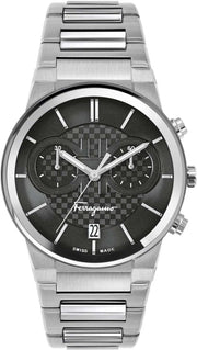 Salvatore Ferragamo Sapphire Chrono Black Dial Silver Steel Strap Watch for Men - SFME00321