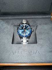 Tag Heuer Autavia Cosc GMT Automatic Blue Dial Silver Steel Strap Watch for Men - WBE511A.BA0650