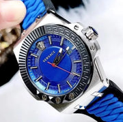 Versace Chain Reaction Blue Dial Two Tone Leather Strap Watch for Men - VEDY00119