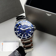 Emporio Armani Sea Explorer Meccanico Automatic Blue Dial Silver Steel Strap Watch For Men - AR60059