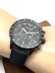 Emporio Armani Mario Chronograph Black Dial Black Nylon Strap Watch For Men - AR11453
