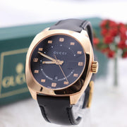 Gucci GG2570 Quartz Black Dial Black Leather Strap Watch For Men - YA142309