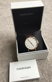 Calvin Klein Even Silver Dial Brown Leather Strap Watch for Men - K7B216G6