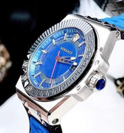 Versace Chain Reaction Blue Dial Two Tone Leather Strap Watch for Men - VEDY00119