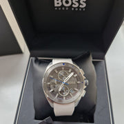 Hugo Boss Volane Chronograph Grey Dial White SIlicone Strap Watch for Men - 1513948