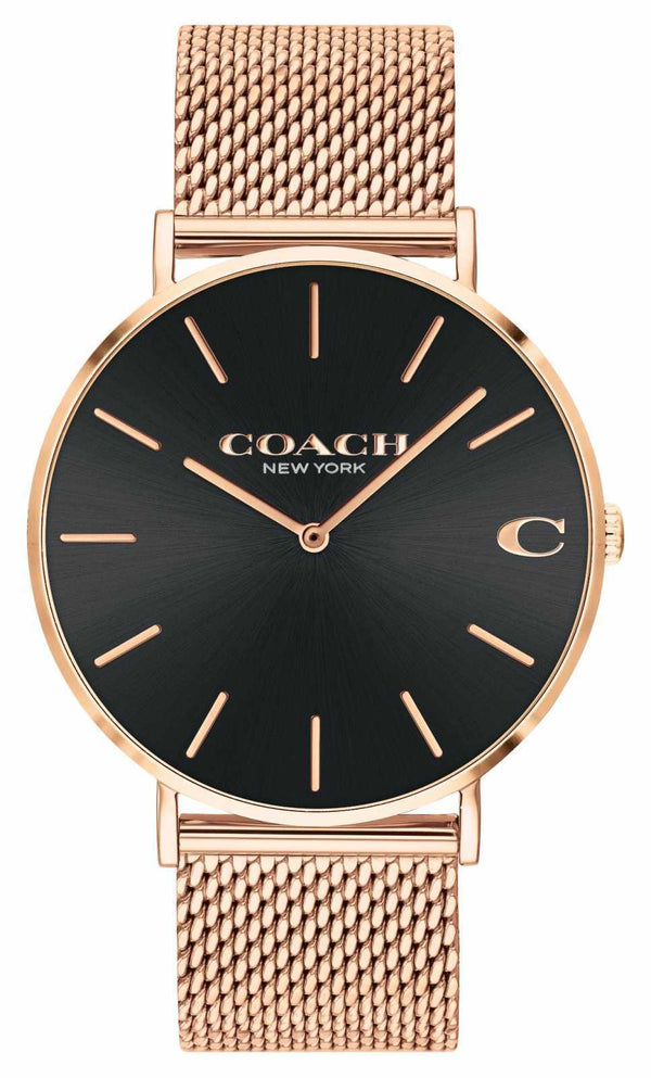 Coach Charles Black Dial Rose Gold Mesh Bracelet Watch for Men - 14602552