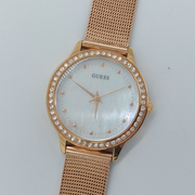 Guess Chelsea Mother of Pearl White Dial Rose Gold Mesh Strap Watch For Women - W0647L2