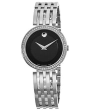 Movado Esperanza 63 Diamonds Black Dial Silver Steel Strap Watch For Women - 0607052