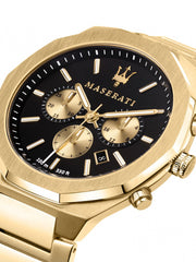 Maserati Stile Chronograph Black Dial Gold Steel Strap Watch For Men - R8873642001