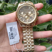 Michael Kors Lexington Chronograph Gold Dial Gold Steel Strap Watch For Men - MK8579