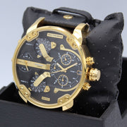 Diesel Mr Daddy Chronograph Black Dial Black Leather Strap Watch For Men - DZ7371