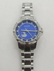Bulova Crystal Collection Blue Mother of Pearl Dial Silver Steel Strap Watch for Women - 96L238