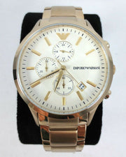 Emporio Armani Renato Chronograph White Dial Gold Steel Strap Watch For Men - AR11332