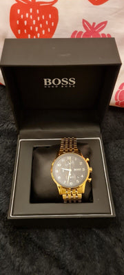 Hugo Boss Navigator Chronograph Black Dial Gold Steel Strap Watch for Men - 1513531