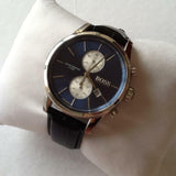 Hugo Boss Jet Chronograph Blue Dial Black Leather Strap Watch for Men - 1513283