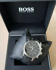 Hugo Boss Jet Chronograph Black Dial Black Leather Strap Watch for Men - 1513279