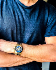 Hugo Boss Ikon Chronograph Blue Dial Gold Steel Strap Watch for Men - 1513340