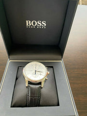 Hugo Boss Jet Chronograph White Dial Black Leather Strap Watch for Men - 1513282
