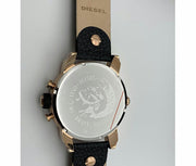 Diesel Little Daddy Black & Gold Dial Black Leather StrapWatch For Men - DZ7282